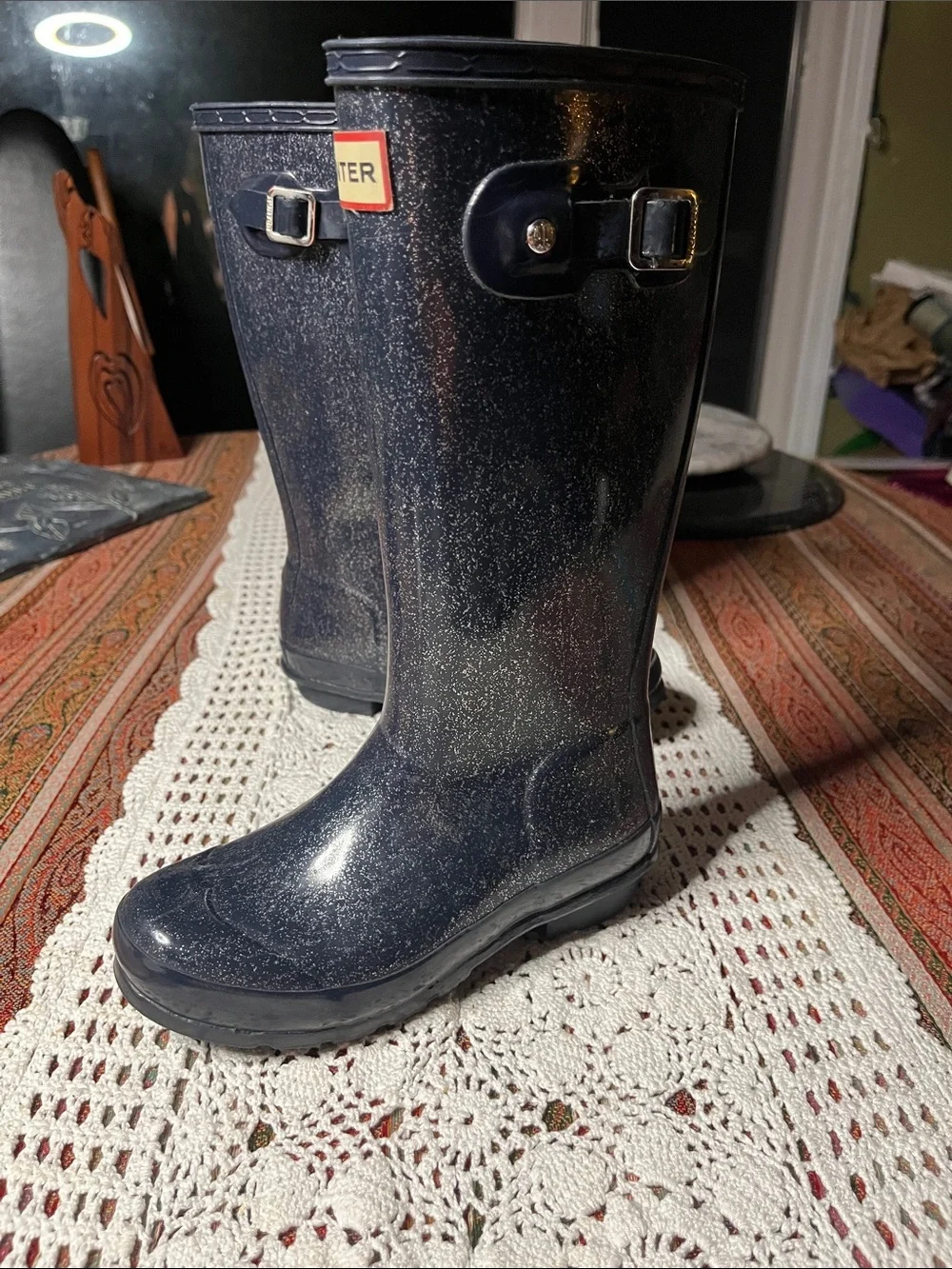 Hunter Blue Neptune  Glitter classicTall Rain Boots US 13 EU32